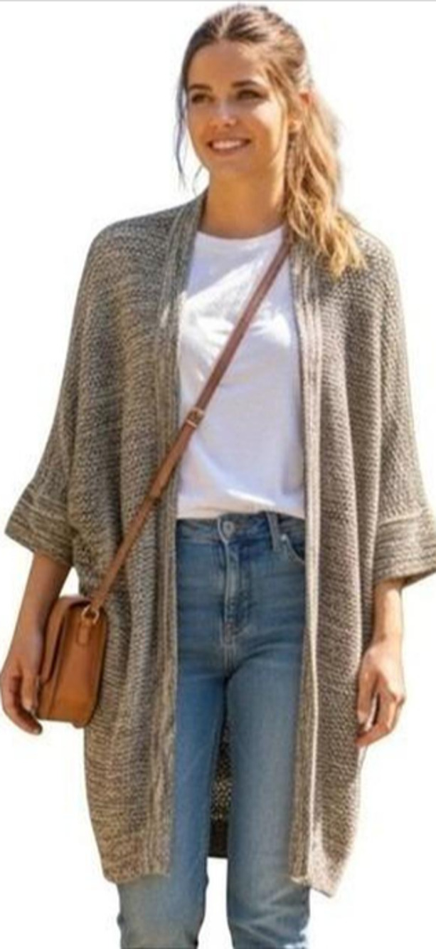 Peruvian Connection Goa Open Front Cardigan Sweater Mesh Knit M/L 6-14